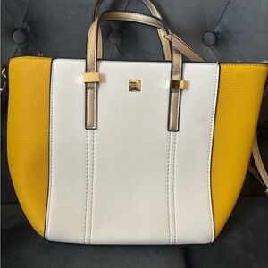 Kate Landry Yellow and White Spring Tote with Gold Handles - Like New